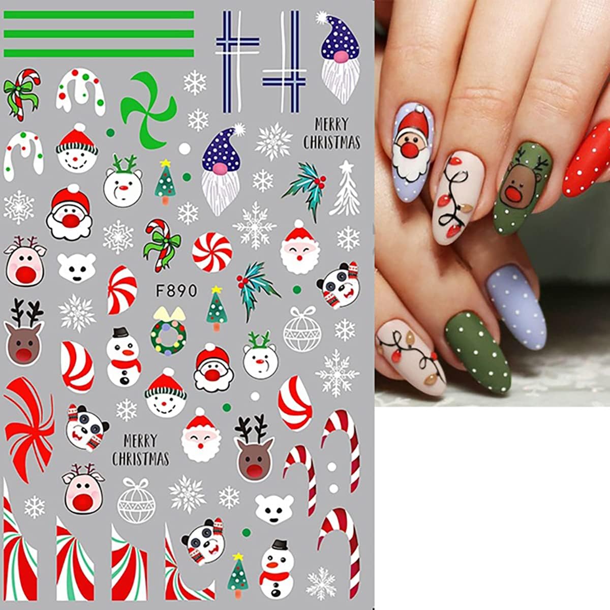 10 Sheets Christmas 3D Nail Art Decals - Gold White Snowflake Santa Claus Snowman Buffalo Plaid Reindeer Winter Xmas Stickers for Women Girls Nail Decorations