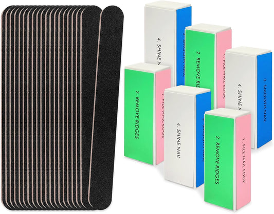 26 Pack Nail Files and Buffers Set, 100/180 Grit Black Nail Files and Nail Buffer Blocks, Professional Pedicure and Manicure Tools Kit for Nail Care and Nail polishing