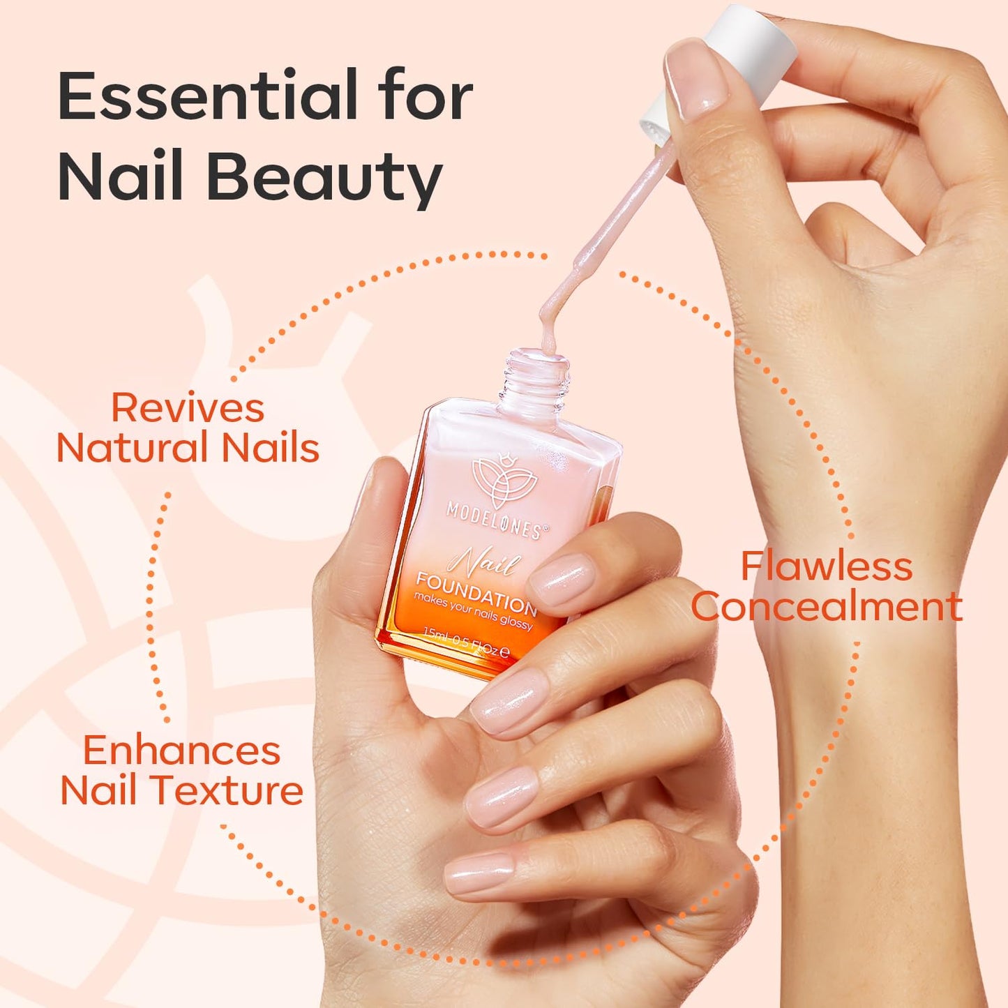 modelones Nail Strengthener, Iridescent Pink Nail Natural Concealer Foundation Polish Air Dry Nail Growth Polish for Damaged Nails Imperfection Masking Gifts for Women 15ml