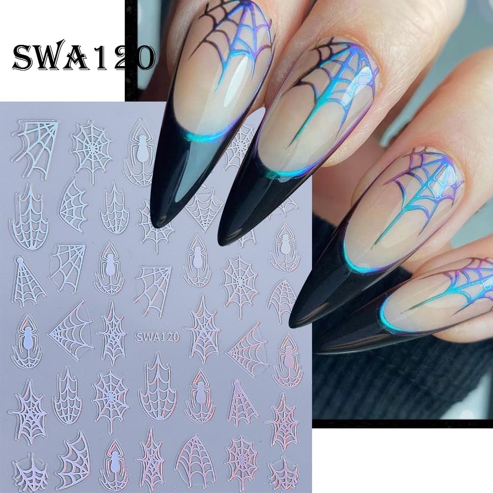4Pcs Halloween Nail Stickers 3D Spider Web Nail Decals DIY Self Adhesive Cobweb Nail Design Halloween Nail Decoration Supplies Holiday Manicure Accessories for Women Girls