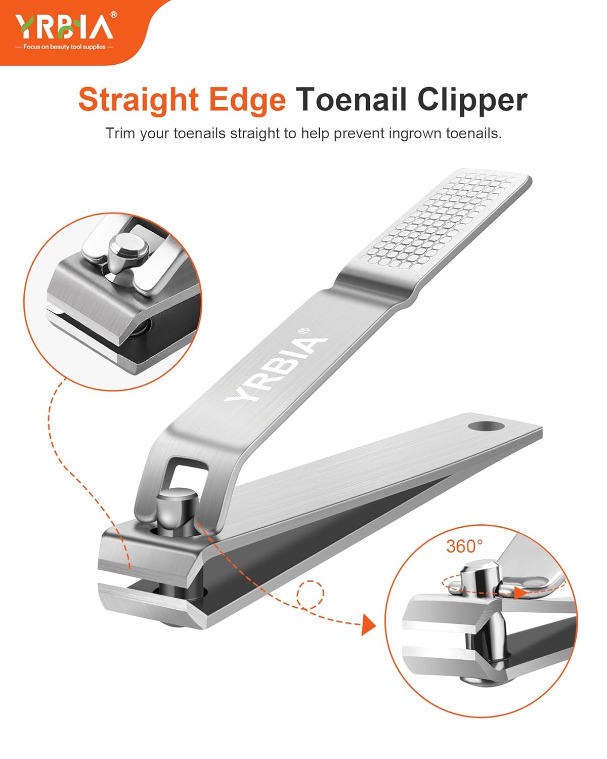 Nail Clippers with Glass Nail File, YRBIA Ultra Sharp Nail Clipper Set, Professional Fingernail & Toenail Clippers Nail Cutter for Men and Women (Silver)