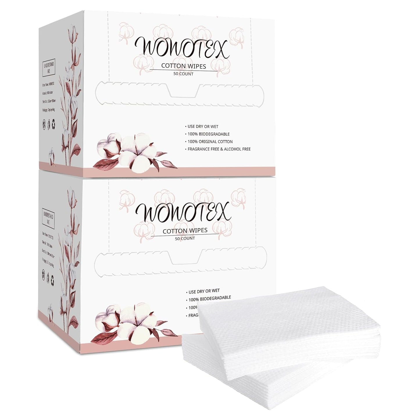 100% Cotton Disposable Face Towel 100 Count 10x12 Inch | Biodegradable Thick Soft One Time Use Dry Wipes for Sensitive Skin, Baby Care, Facial Cleaning, Makeup Removal