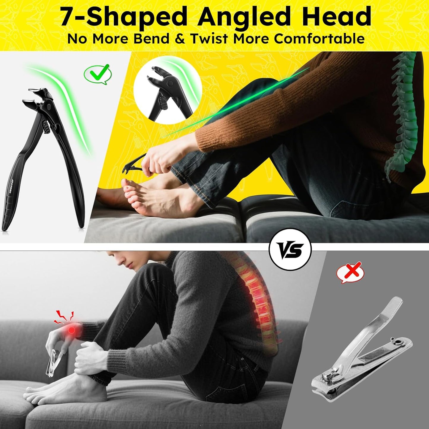 Toenail Clippers for Seniors, Angled Head Large Toe Nail Clippers for Thick Toenails, Wide Jaw Clippers, Heavy Duty Ergonomic Anti-Splash Cutter, Upgraded Long Handled Toenail Clippers