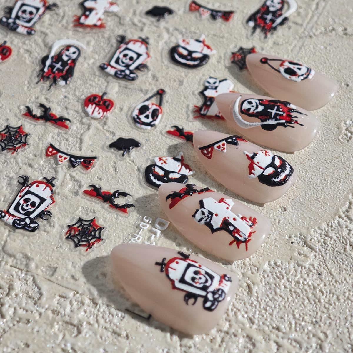 Halloween Nail Stickers Ghost Nail Art Decals with Black White Design 5D Self Adhesive Bat Nail Art Stickers Nails Charms Supply foe Women Girls Kid Horror Manicure Decoration