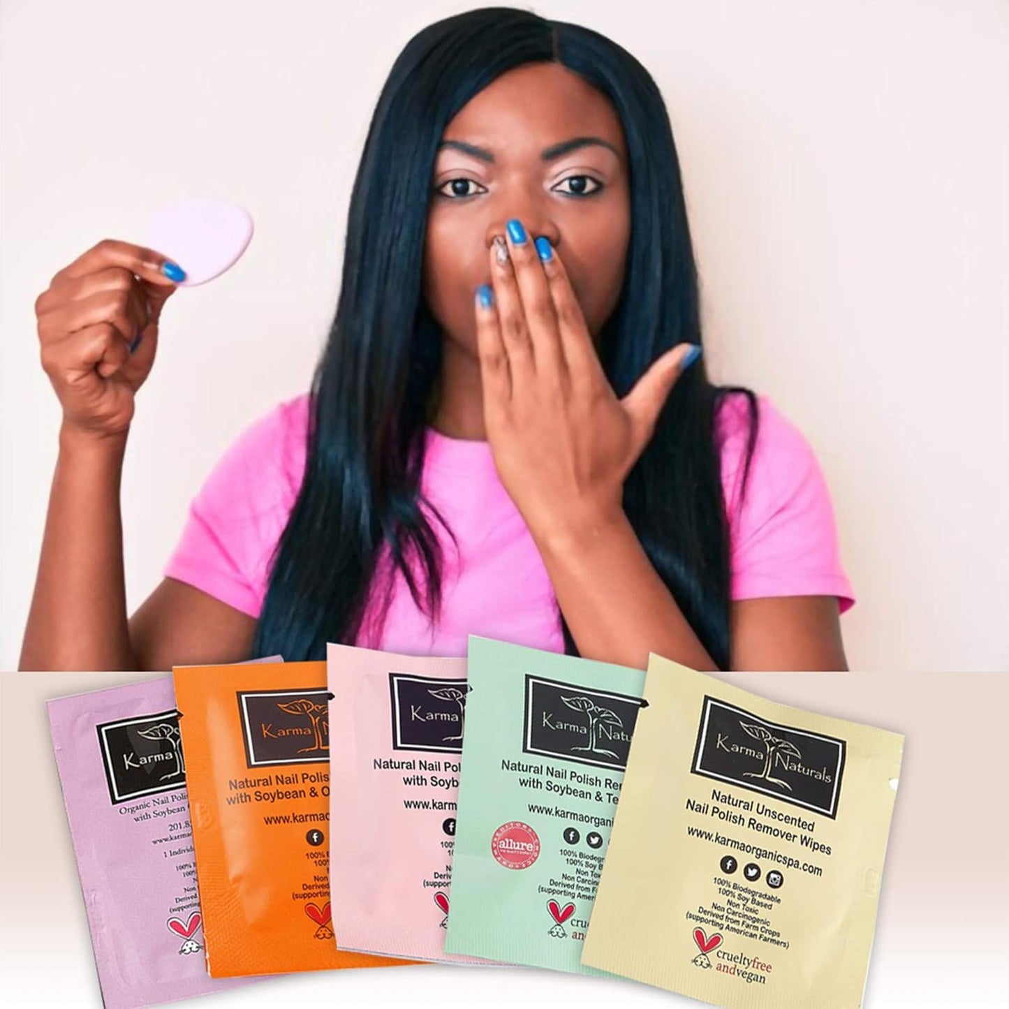Karma Organic Nail Polish Remover Wipes Bundles Non-Toxic Vegan and Cruelty Free – bundle of 5/50 wipes