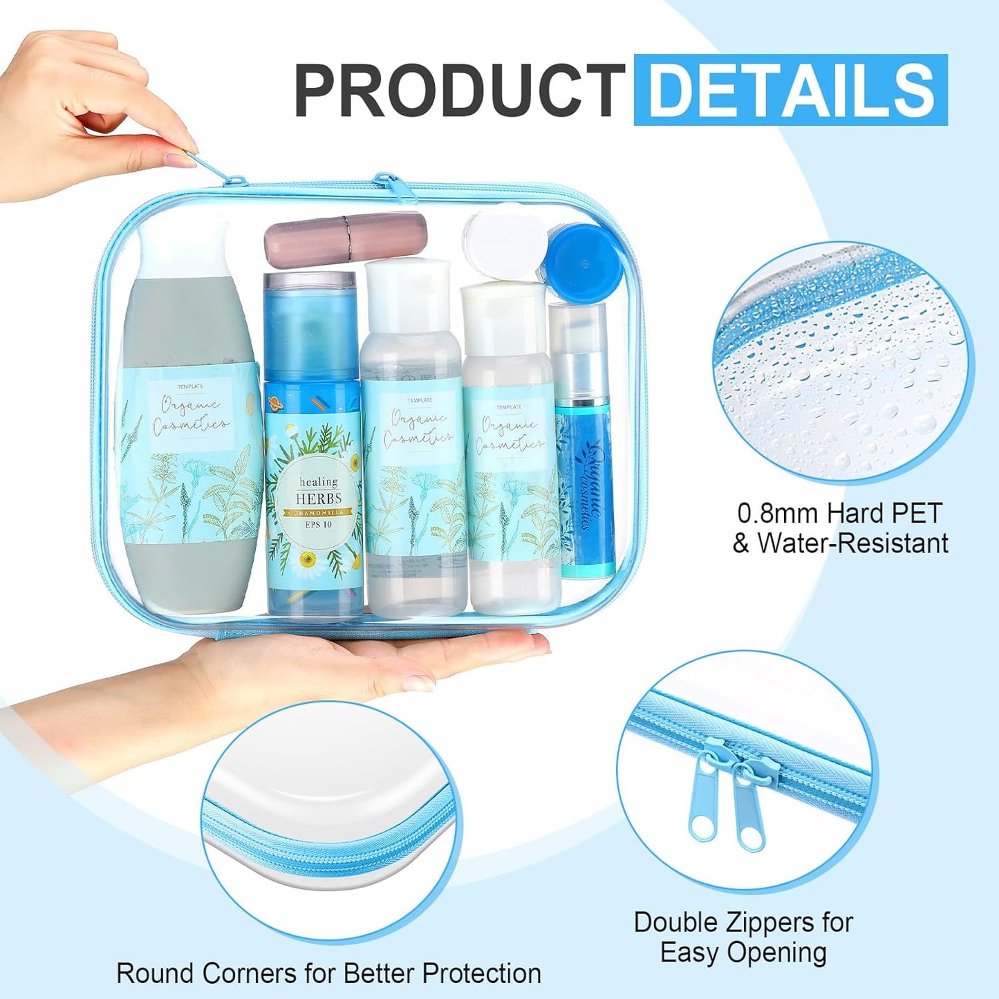 Hoolerry 3 Pcs Clear Hard Zipper Case Plastic Pouch Transparent Hard Case Clear Makeup Bag Portable Travel Organizer Bin for Cosmetics, Building Blocks, Puzzles (Multicolor,M)