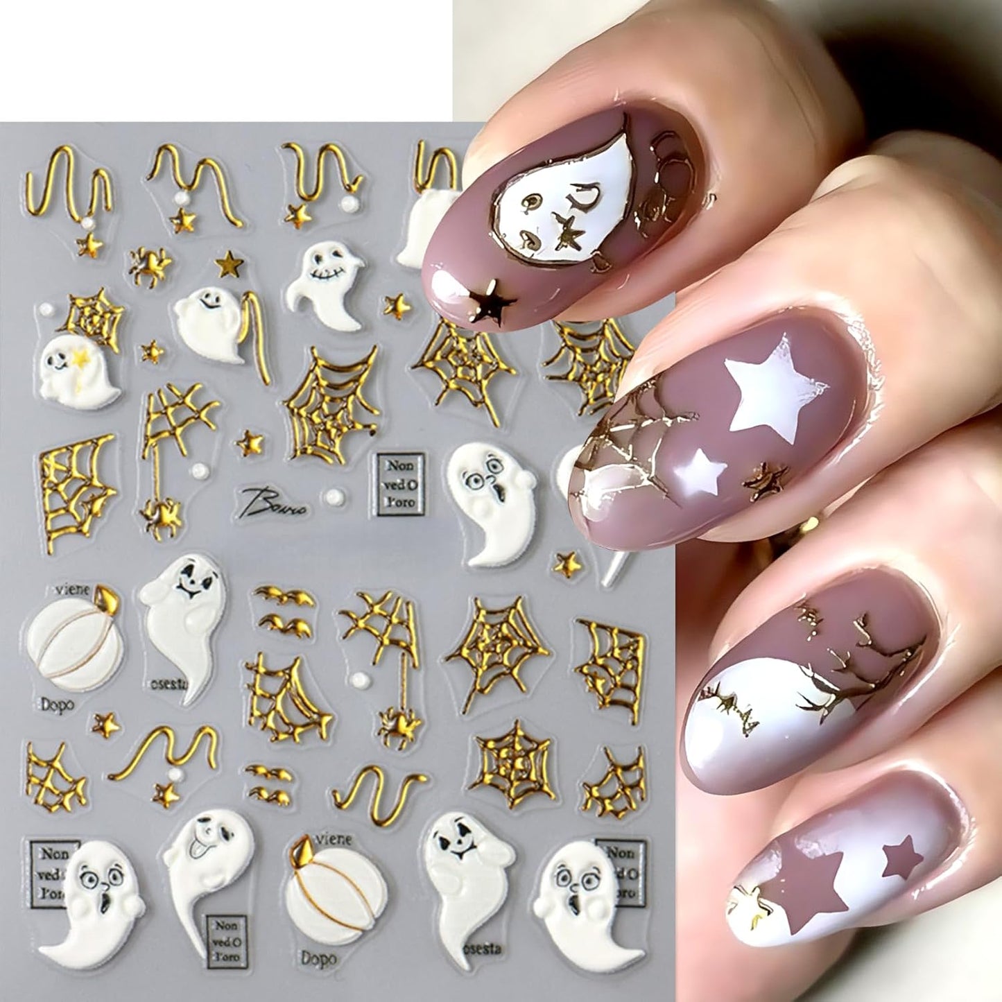 3 Sheets Halloween 5D Embossed Cute Ghost Nail Stickers Self-Adhesive Spider Web Spiders Nail Decals Horror Eyes Spider Nail Art Supplies Nail Accessories for Women Acrylic Manicure Holiday Supplies