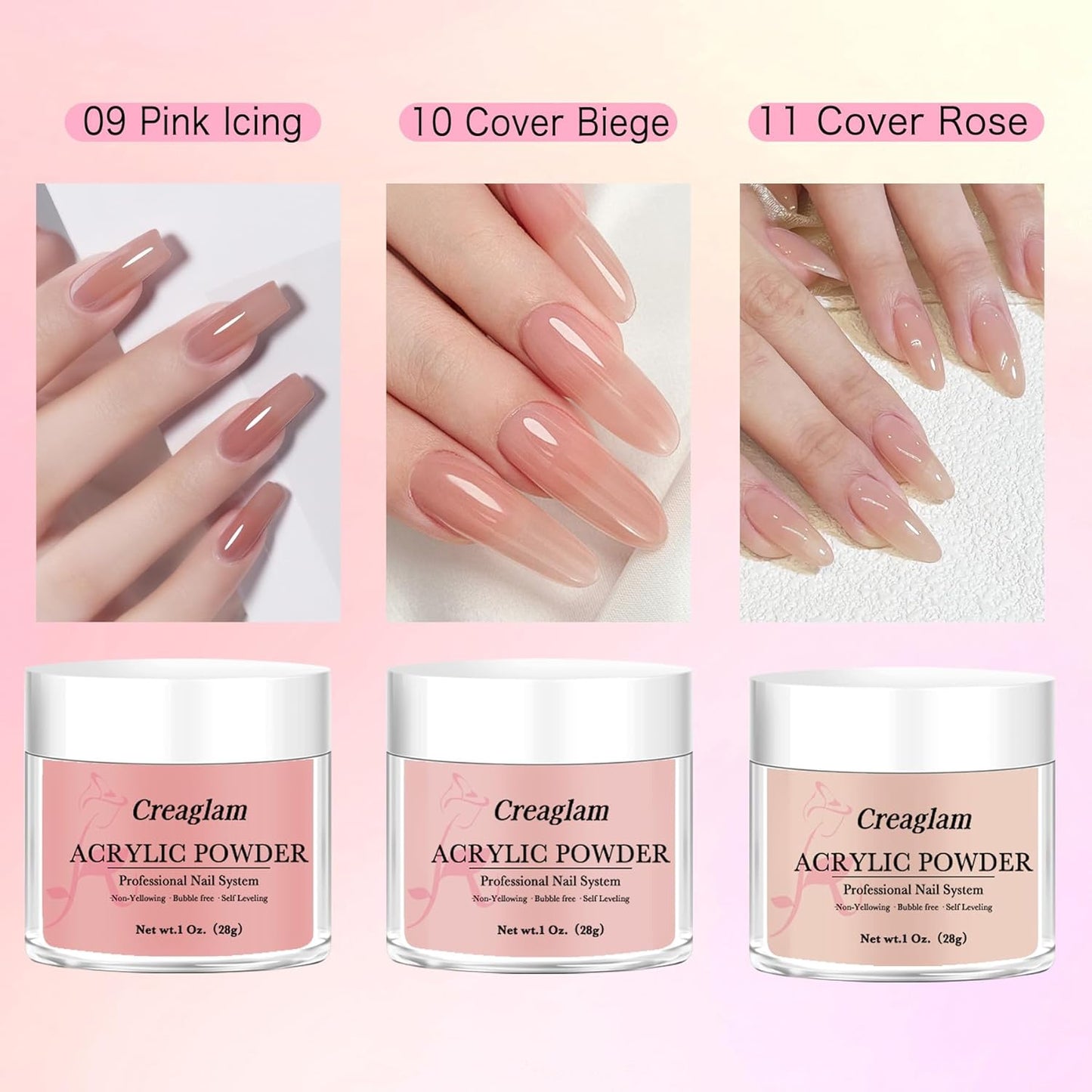 Professional Acrylic Powder for Nail: Large Capacity 3 Colors Pink Lcing Cover Biege Cover Rose Acrylic Nail Powder Polymer for Carving Nails - 28g 3D French Nail Manicure Extension