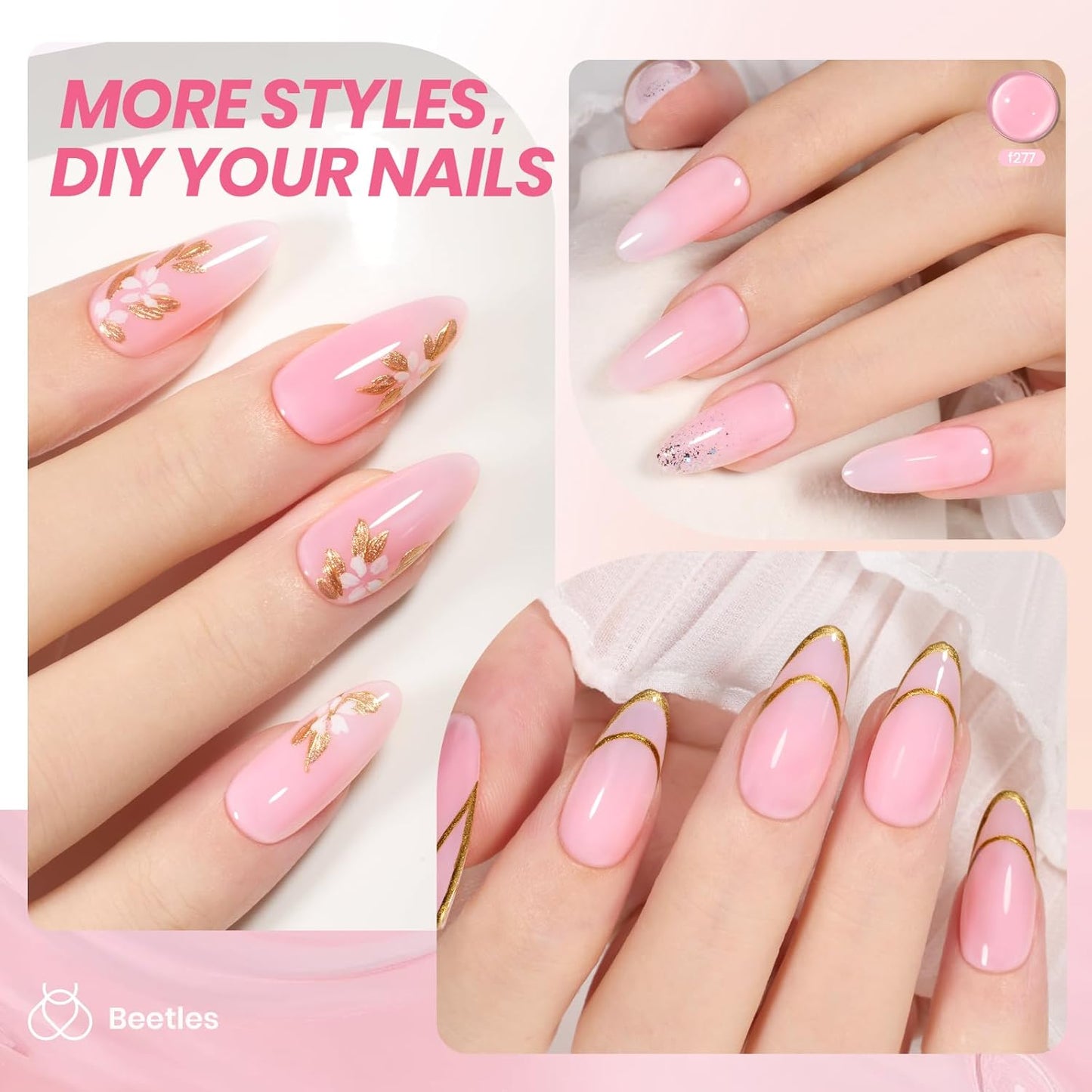 Beetles Pink Gel Nail Polish - 15ML Baby Pink Nude Gel Polish Nail Concealer Jelly Sheer Translucent Effect Soak Off UV French Nail Art Design Manicure Gift for Women