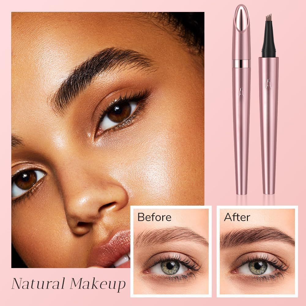 Microblading Eyebrow Pen, New 3D Microblading Eyebrow Pencil, Waterproof Eye Brow Pen with 4 Tip, Natural Magic Eyebrow Makeup Fine Stroke Contouring Pencil Long-Lasting Stay on All Day (All-4Pcs)