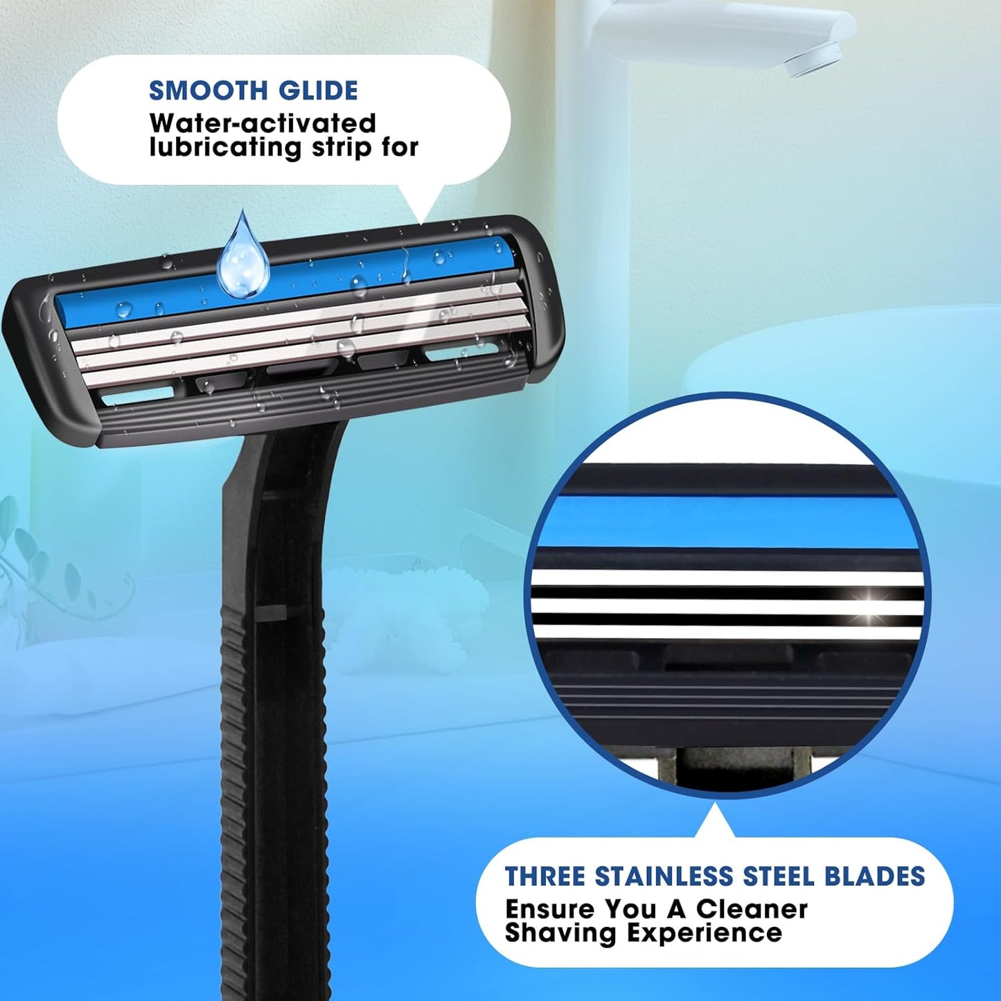 CXYARY 250 Pcs 3 Blade Disposable Razors With Clear Safety Cap, Shaving Razors Bulk for Men &Women, Stainless Steel Blade, Multipurpose Portable Shave Razor for Bathing Hotel Travel, Black