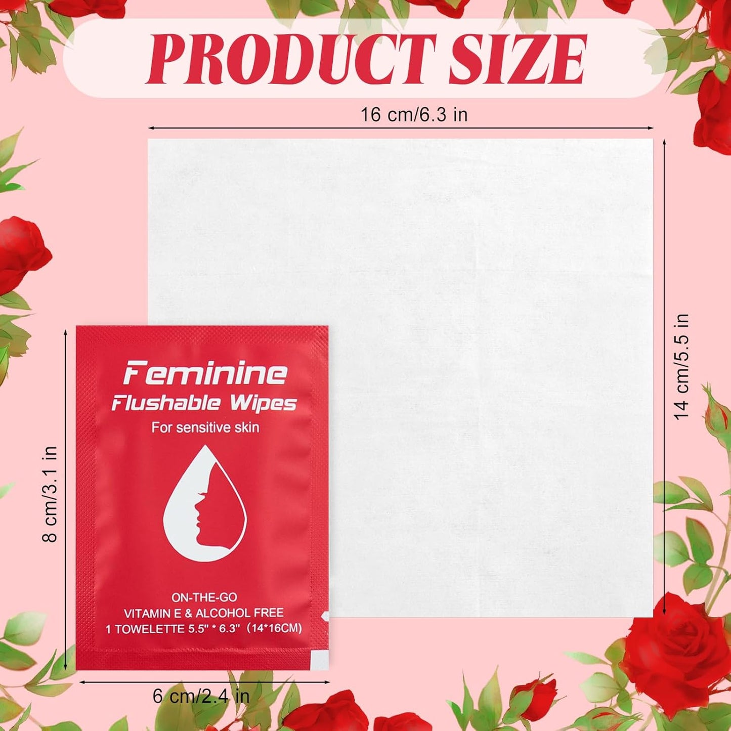 Feminine Wipes Individually Wrapped, Flushable Wipes Travel,Travel Wipes for Women,Feminine Care Wet Wipes Travel Size Vaginal Wipes for Adult, Girl and Homeless100