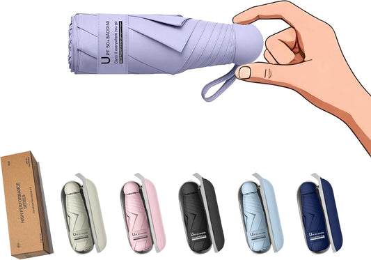 BAODINI Travel Mini Umbrella for Purse With Case Small Compact UV Sun Protection Sun Lightweight Tiny Pocket Manual Open Close Umbrella for Women Kids and Men