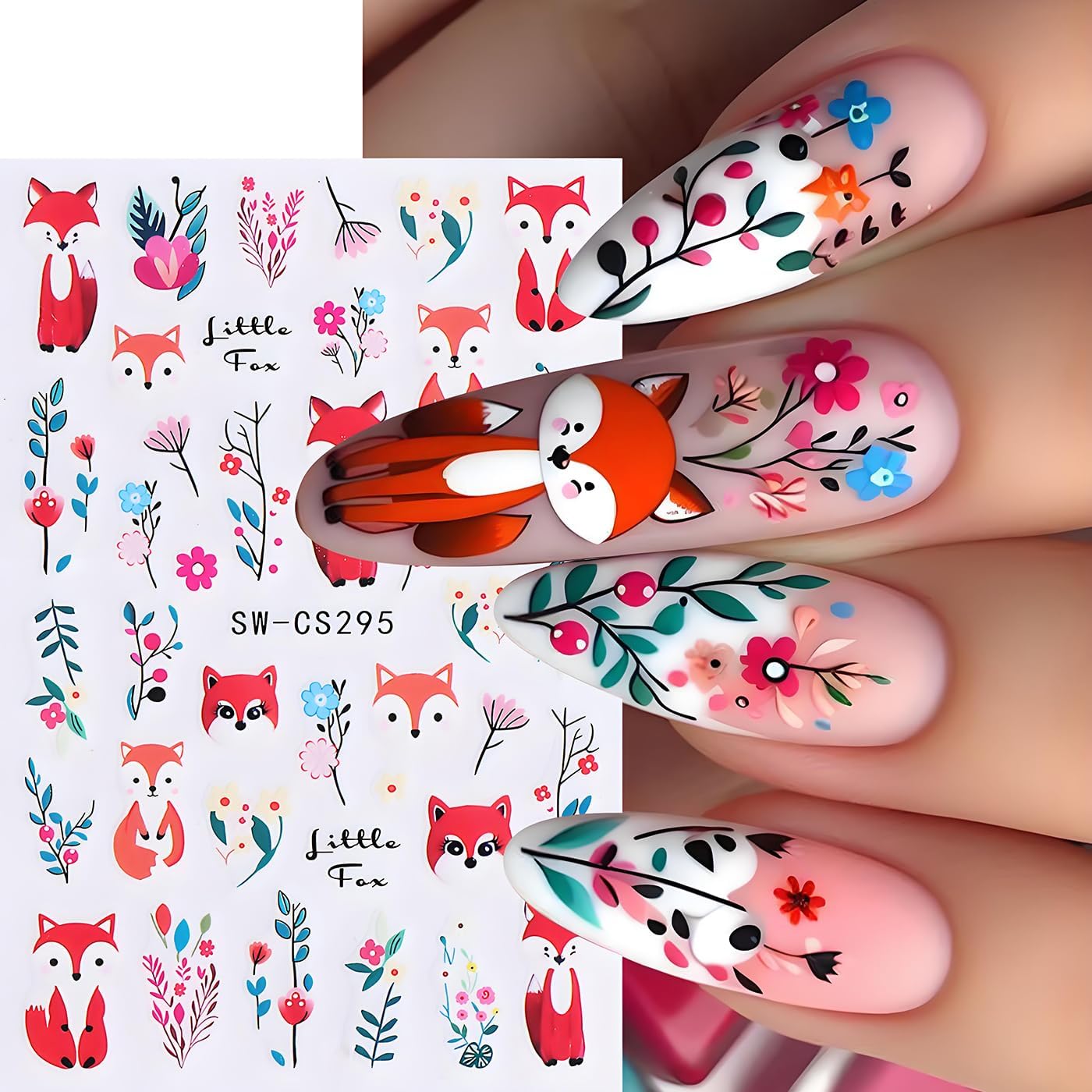 Fall Nail Art Stickers, Cute Fox Nail Art Decals 3D Self-Adhesive Leaves Pumpkin Nails Stickers Fall Flowers Nail Design 3Pcs Nail Art Supplies for Women Fall Nail Decoration