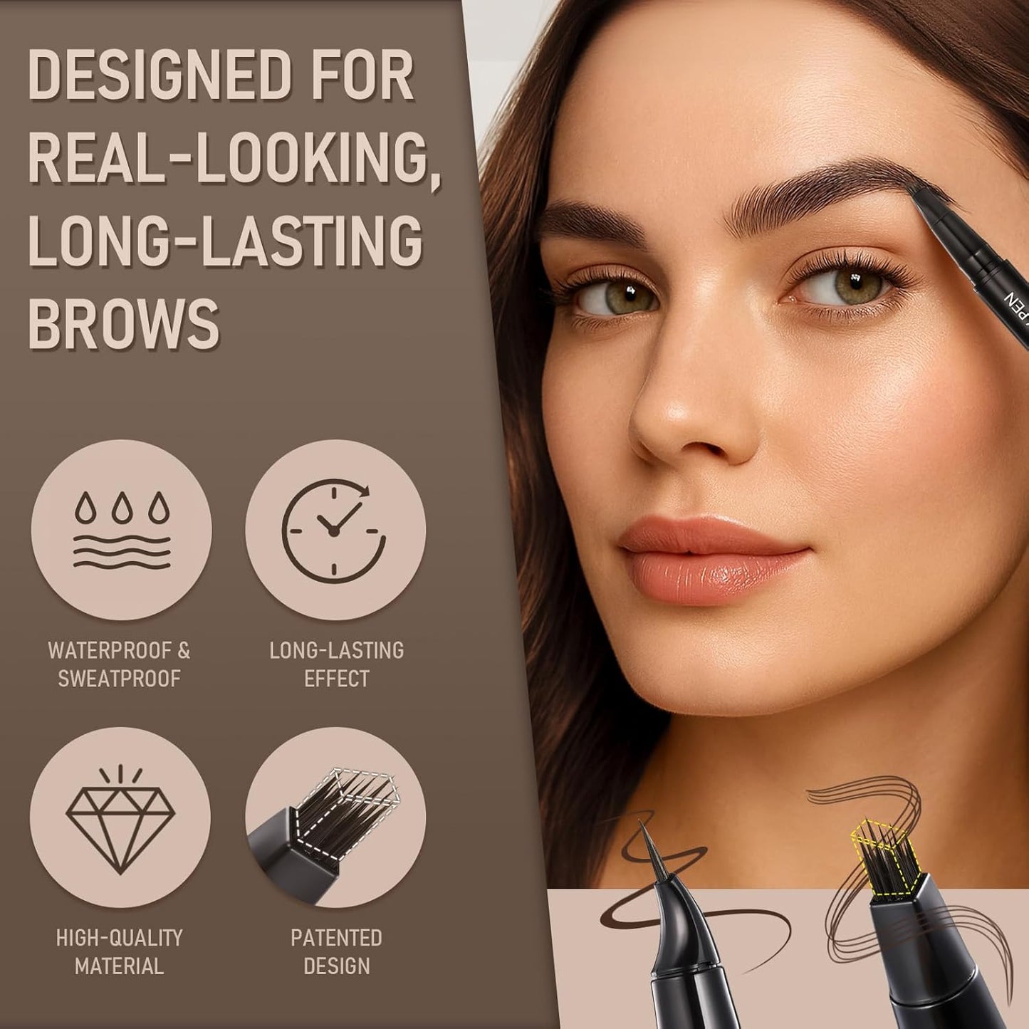 Dual-Ended Microblading Eyebrow Pencil for Women, 2 in 1 Liquid Eyebrow Pencil with Curved Tip and 4D Brow-Fection Microblading Pen, Shaped Fill HairLike Waterproof Lasting Eyebrows 03 Dark Brown