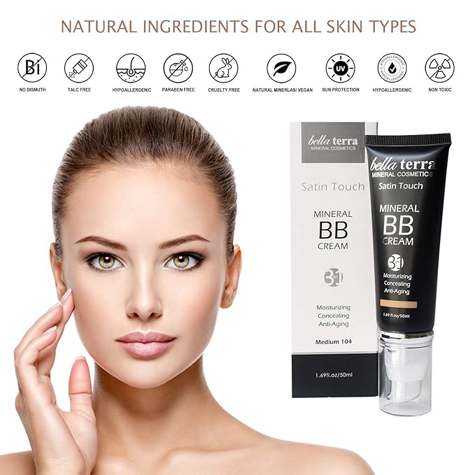 Bellaterra Cosmetics BB Cream - Tinted Moisturizer, Mineral Foundation Makeup, Dark 107 | Skin Perfector, 1.69 oz