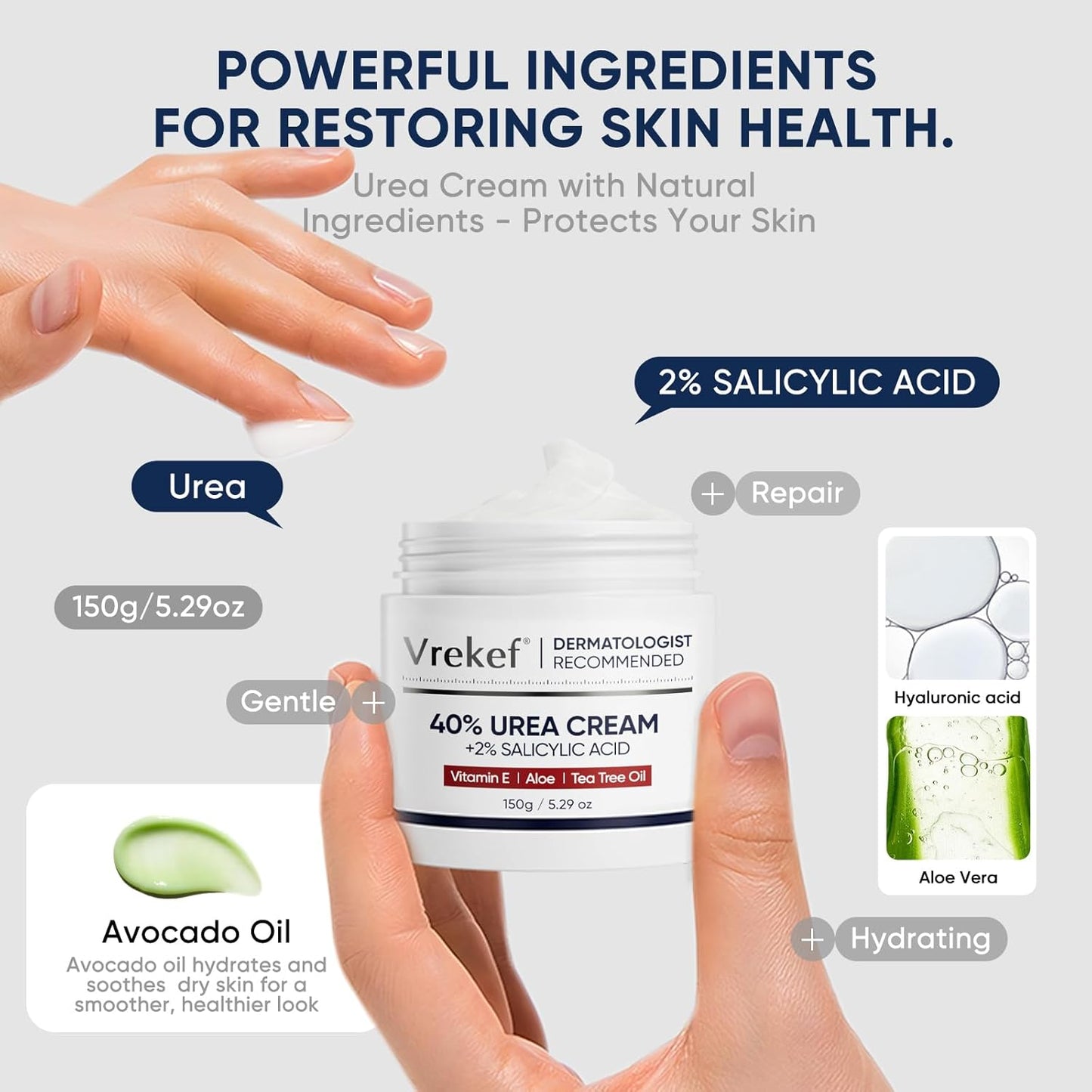 Urea Cream 40 Percent for Feet Maximum Strength, Urea Cream 40% Plus Salicylic Acid 2%, Foot & Hand Cream for Dry Cracked