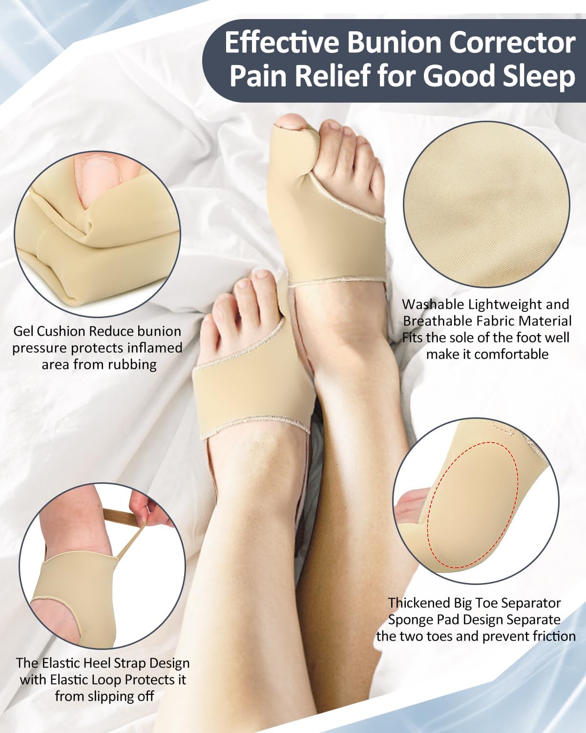 2Pcs Bunion Corrector for Women Men, Toe Straightener, Breathable Toe Spacers Separator Socks with Gel Cushion Pads for Hallux Valgus Correction (L)