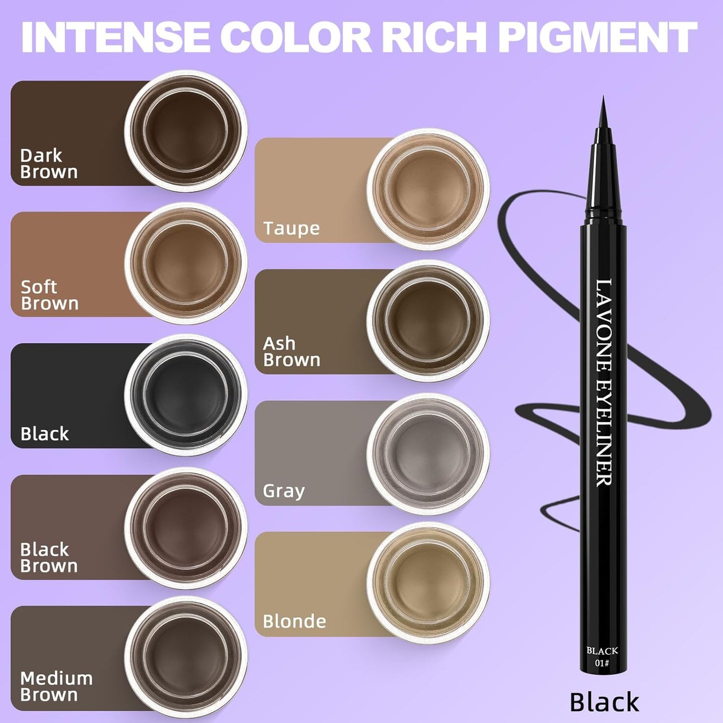 LAVONE Eyeliner Set - Waterproof Makeup Kit with Liquid Eye Liner Pencil, Gel Eyeliner and Angled Eye Liner Brush, Waterproof, Smudge Resistant, Long Lasting Formula - Black