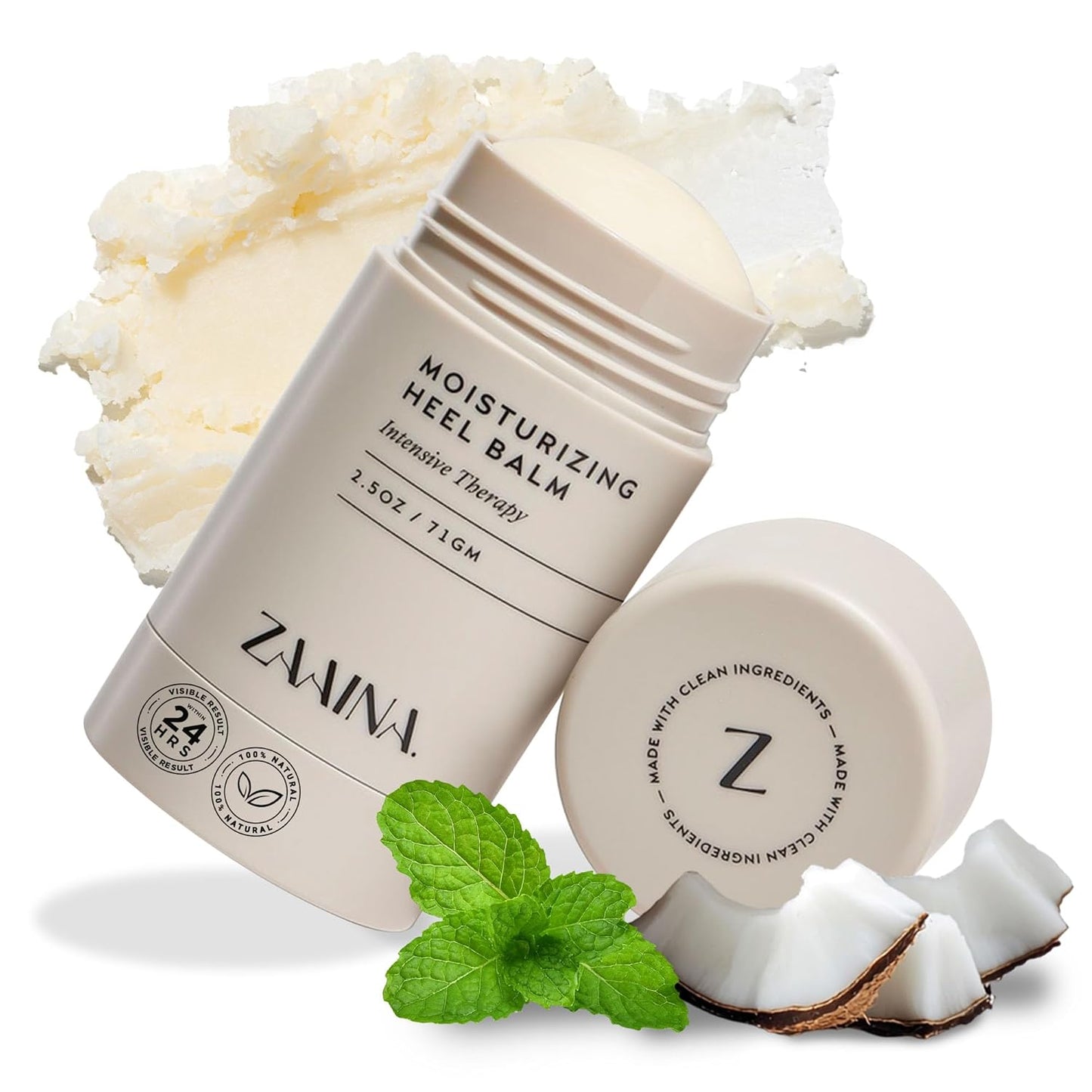 ZAAINA Intensive Heel Balm Stick for Cracked Heels – Natural Foot Balm for Dry Feet, Calluses & Rough Skin – Moisturizing Heel Softener with Shea Butter, Tea Tree & Peppermint – 2.5oz Twist-Up Tube
