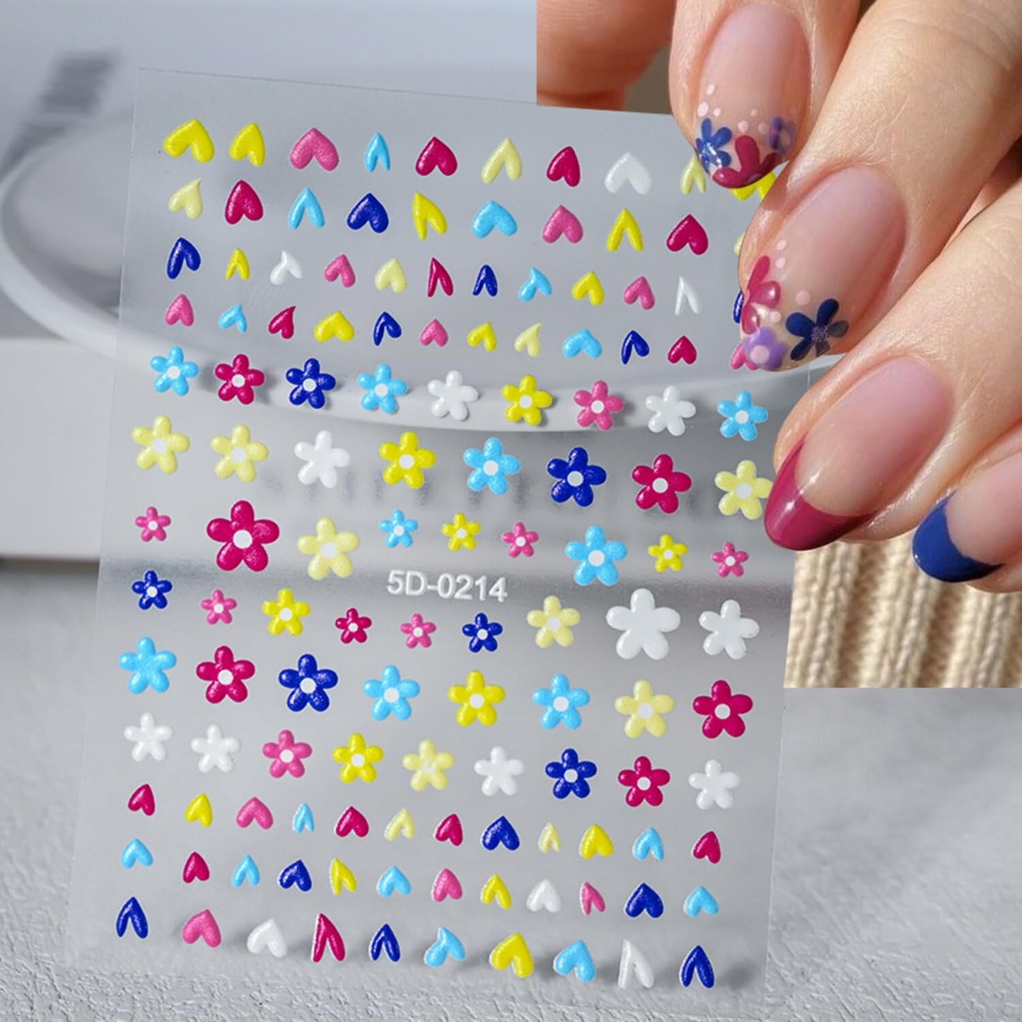 Stickers para Uñas Nail Stickers Self-Adhesive Sticker para Uñas Colorful 3D Flower Embossed Calcomanías Stickers Art Design Accessories Hight Quality 8 Sheets