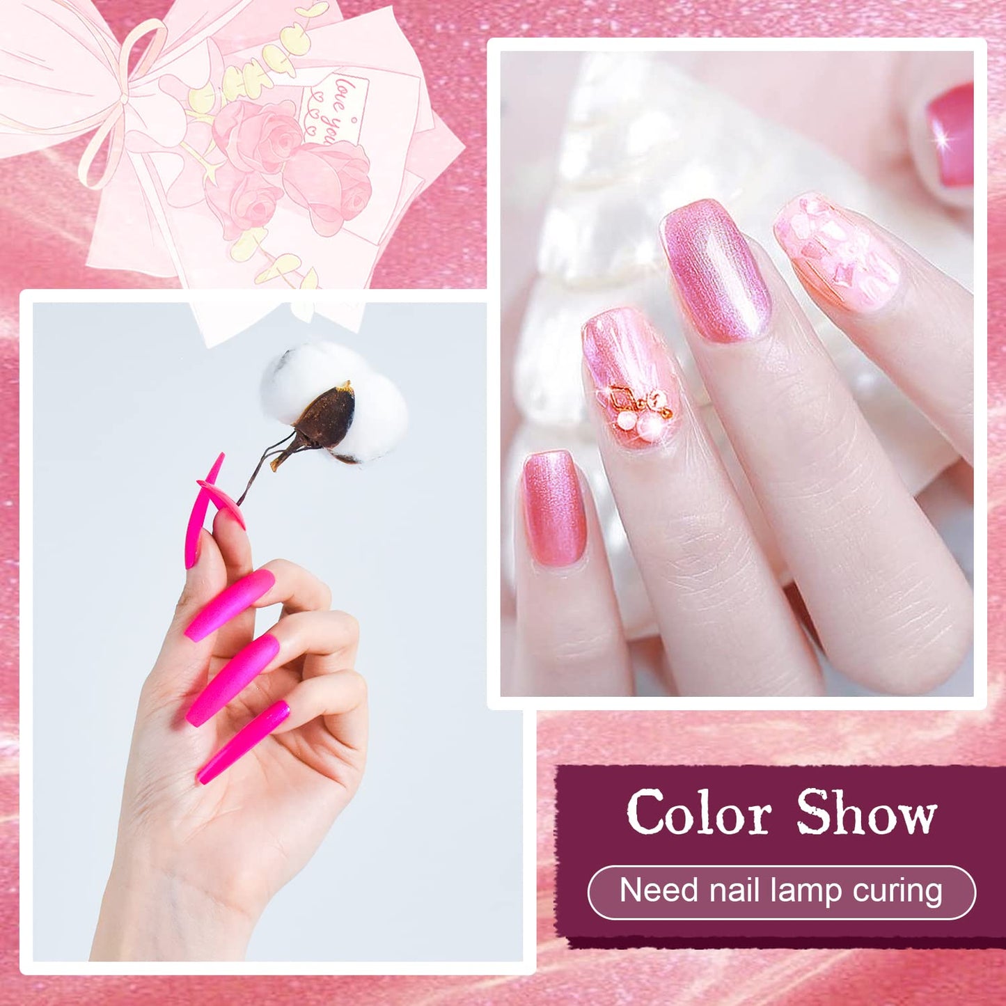 JODSONE Gel Nail Polish Starter Set Ribbon Glitter Summer Light Winter Dark Glossy 36-Piece Multi-color Gel Nail Polish Set