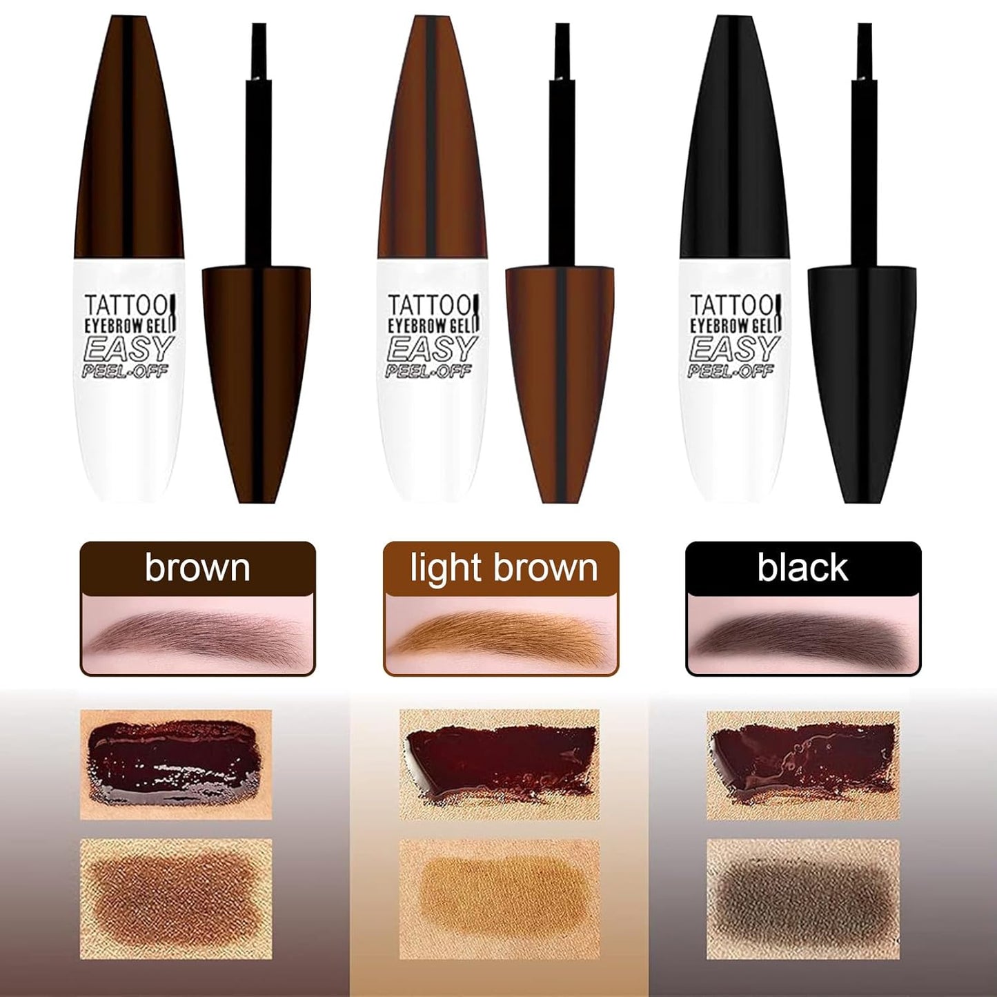 Easy Peel Off Eyebrow Gel Kit, Light Brown Tattoo Brow Gel, Long-lasting Waterproof and Transfer for Women to Achieve Natural Fuller Brows, Suitable for All Skin Types