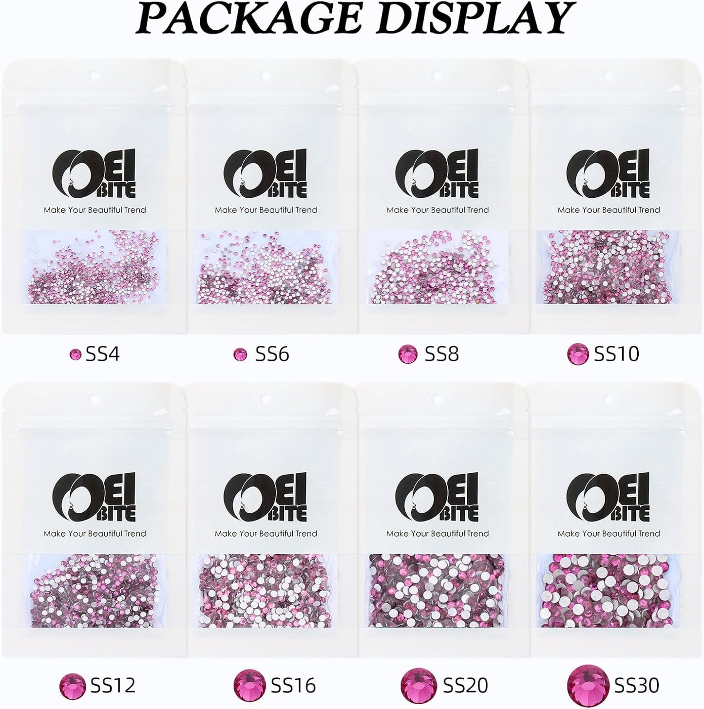 Fuchsia Flatback Rhinestones, Glass Rhinestones for Nail Art and Craft, Glue Fix, Loose Crystal Gemstones(Fuchsia, SS10, 1440pcs, 2.7-2.8mm)