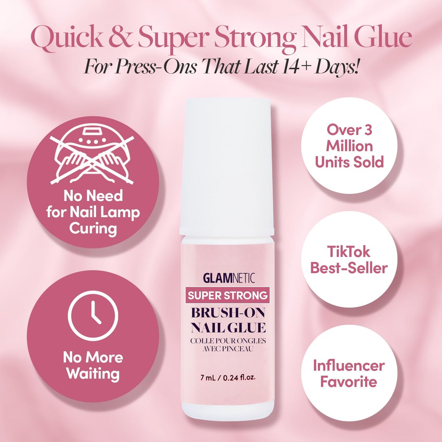 Glamnetic Super Strong Brush On Nail Glue (2 Bottles) | Brush Tip Applicator, Mess Free, Travel Friendly, Vegan | Durable & Long-Lasting | .24 fl. oz.