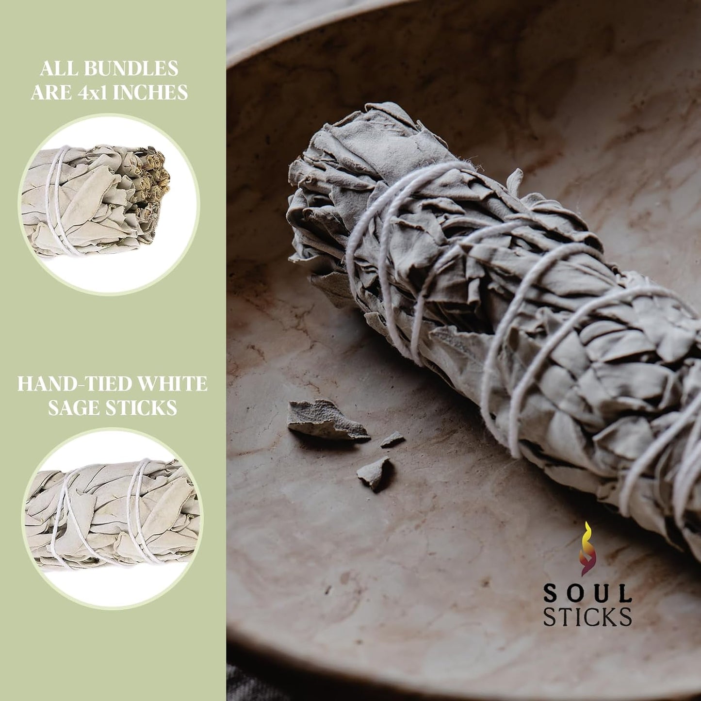 SOUL STICKS 9 Inch 3-Pack Organic California White Sage Smudge Sticks Bulk for Home Cleansing, Negative Energy Removal, Good Energy Meditation & Smudging Rituals | Pure Sage Bundles