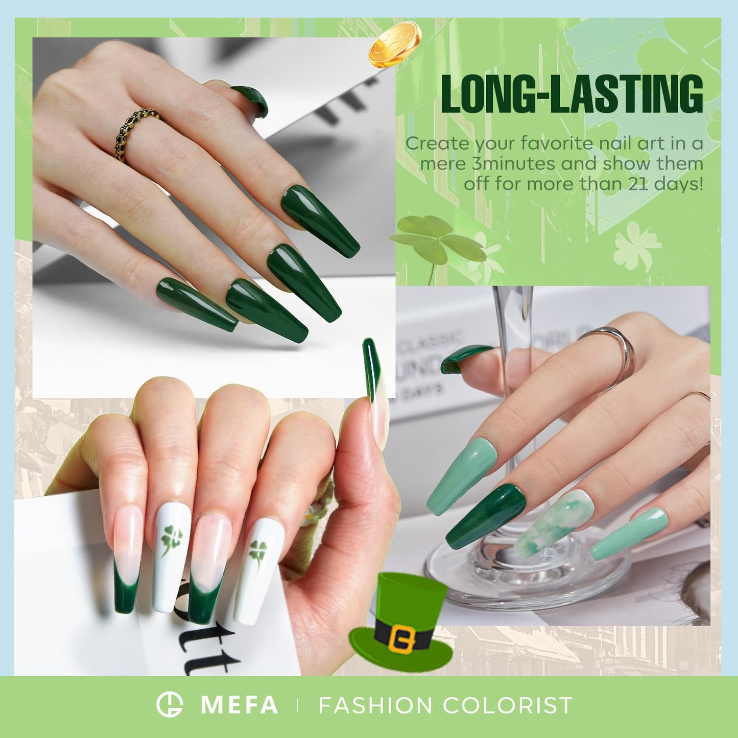MEFA Green Gel Nail Polish Set 6 Colors, Sage Green Mist Blue Light Grey Dark Olive Shades Earth Tone Gel Polish Matcha Avocado Soak Off Nail Art Design Home Manicure Kit Gifts St. Patrick's Day