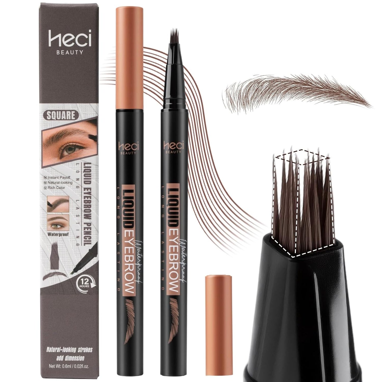 Microblading Eyebrow Pen Hair Stroke Brush, Waterproof Liquid Eyebrow Pencil for Women, Shapes & Fills Hair-Like Looking Brows, 24hrs Long-Lasting, Easy to Use, Multiple Uses, Gifts for Her,Dark Brown