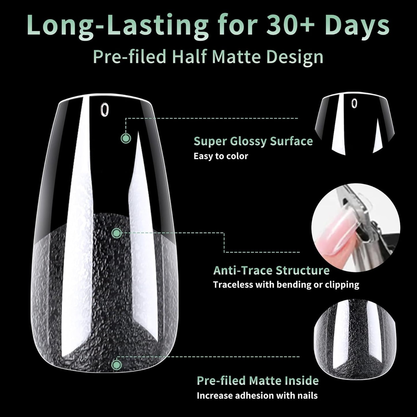 Medium Coffin Nail Tips, 216pcs Acrylic Ballerina Soft Fake Nails Gel Nail Tips, Full Cover Pre-Shaped Matte Clear Press on Nails for Extension, Diy at Home Manicure 12 Sizes