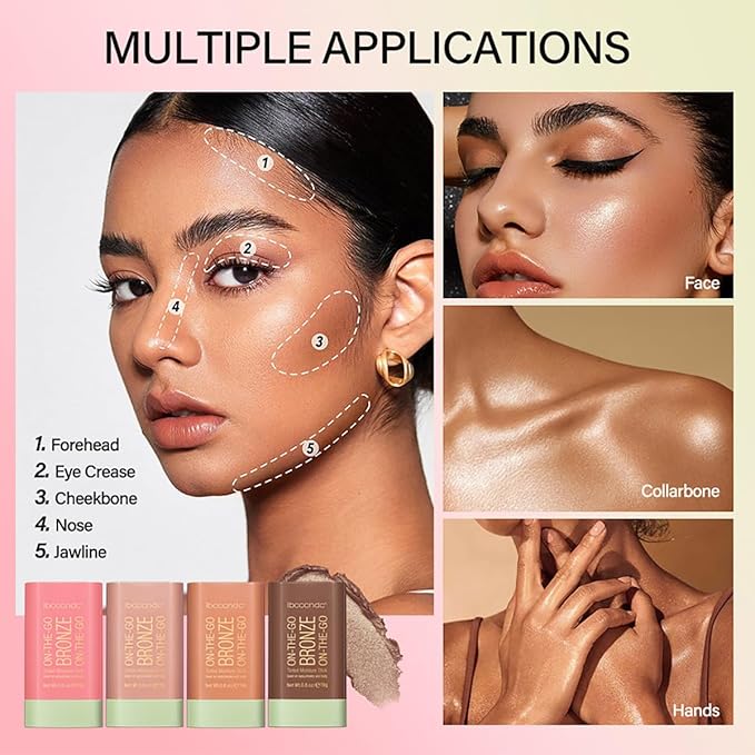 Multi-Use Makeup Blush Stick, Beauty Tinted Solid Blush Stick,Facial Contouring Highlight & Brighten Face Stick, Waterproof Moisturizer Stick, Suitable for All Skin (3#Rich Glow)