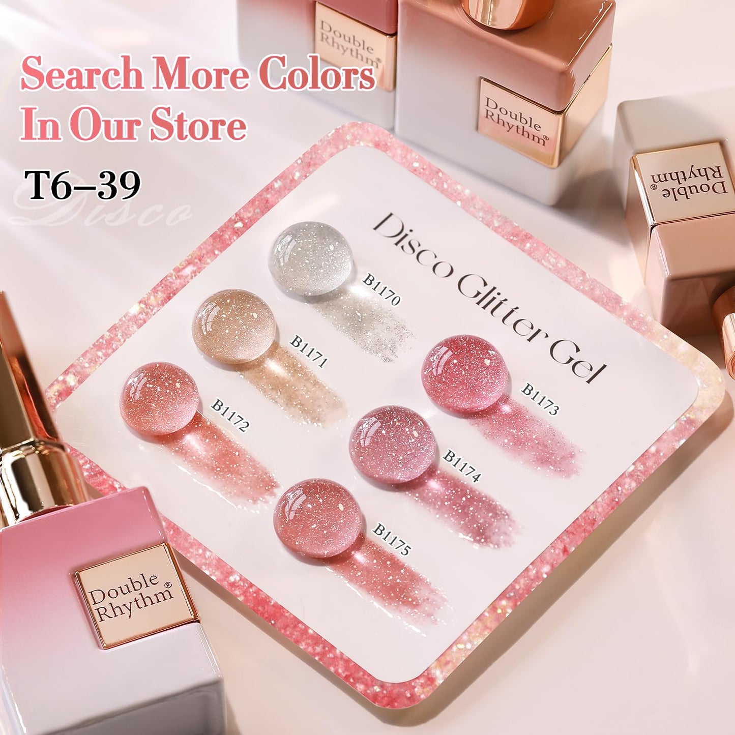 Double Rhythm 0.5Oz Glitter Gel Polish Shimmer Reflective Color for Nail Art Salon DIY Soak Off 15ml Nail Lamp Gel Polish at Home (Peach Pink-B1172)