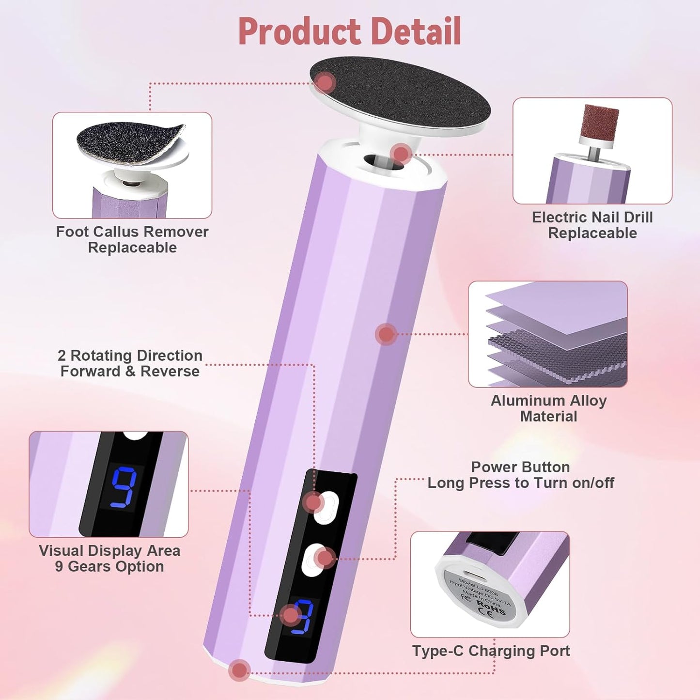 Electric Foot Callus Remover, 2-in-1 Electric Foot Filer/Nail Filer, Callus Remover for Feet with 40Pcs+10Pcs Sandpaper Discs, Professional Pedi Feet Care Perfect for Dead Skin Calluses Gift (Purple)