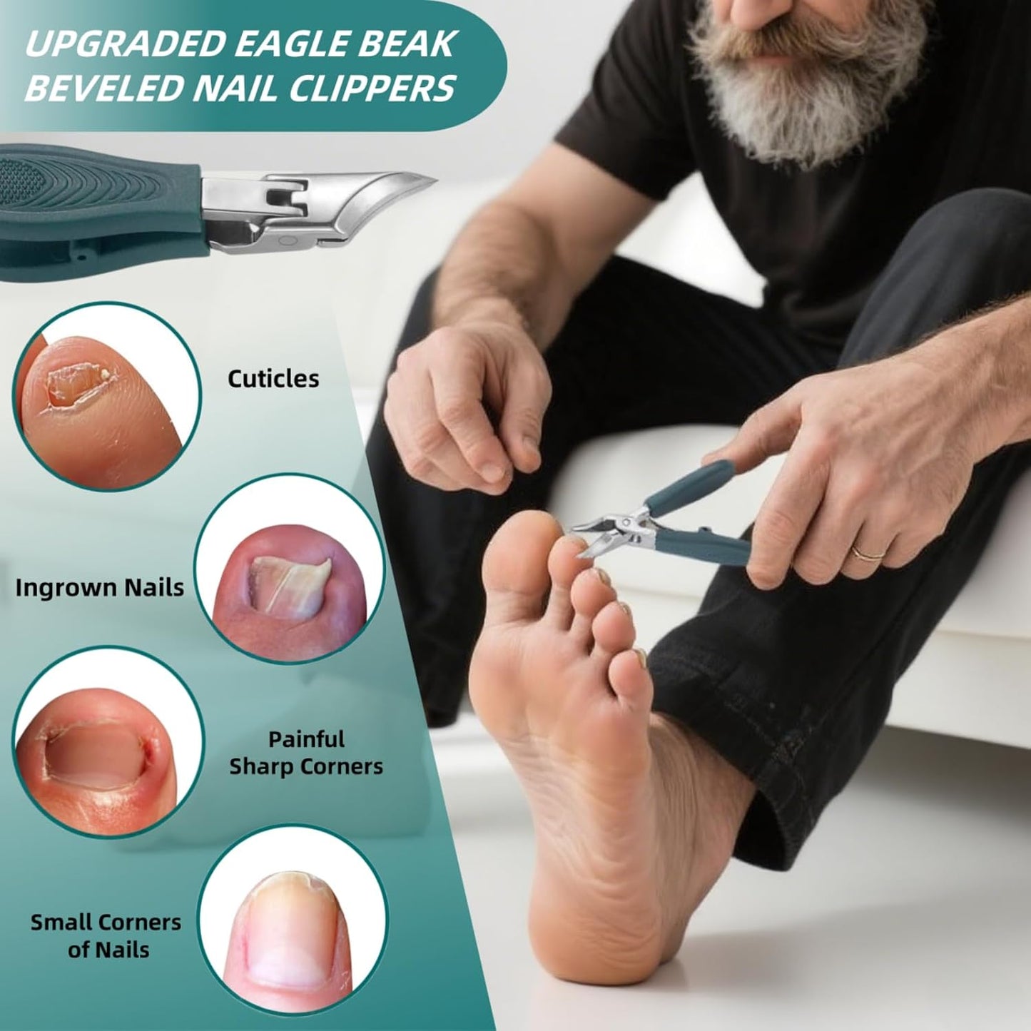 9-Piece Ingrown Toenail & Thick Nail Clipper, Eagle Beak Beveled Nail Clippers,Angled Nail Clippers,Suitable for Men,Women,and Comfort-Seeking Seniors at Home,in The Office,and During Travel (Black)