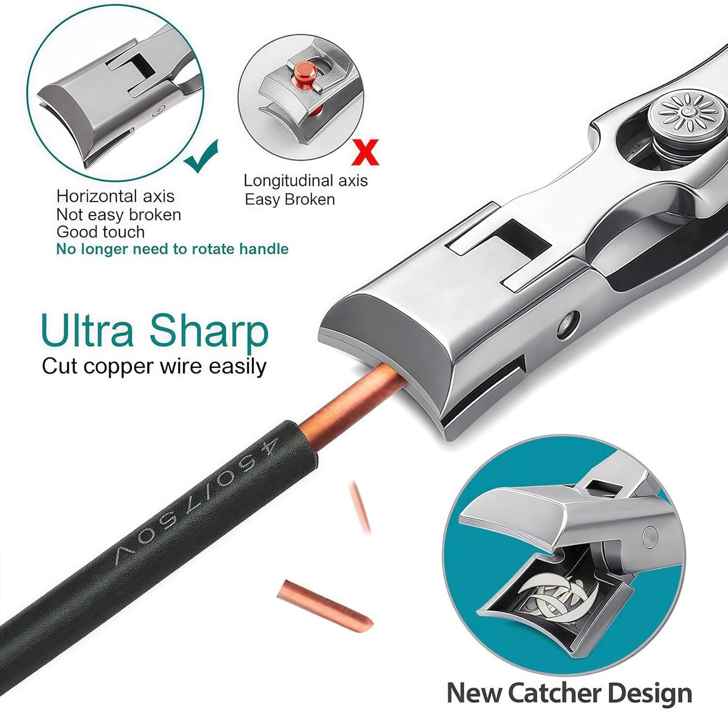 Nail Clippers for Men Thick Nails Large Wide Jaw Opening Toenails Clippers for Seniors Long Handle Heavy Duty Portable Ultra Sharp Fingernail Clipper with Catcher for Adult Women (Silver)