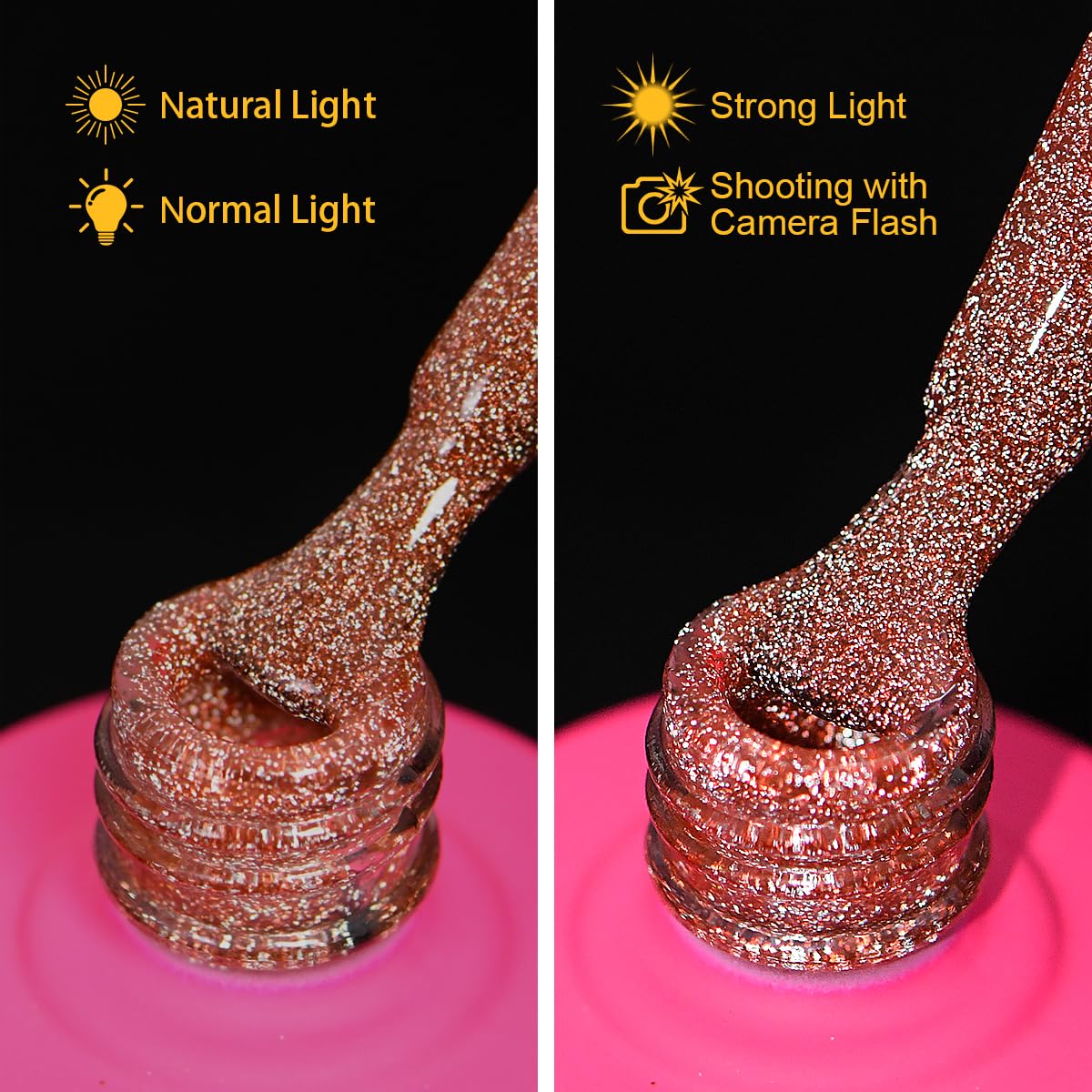 Reflective Glitter Gel Nail Polish, HEMA HPMA TPO Free, Red Flash Diamond Shimmer, Need UV Lamp Long Lasting Salon Perfect Gel Nail 15ML for Women (Dia-003)