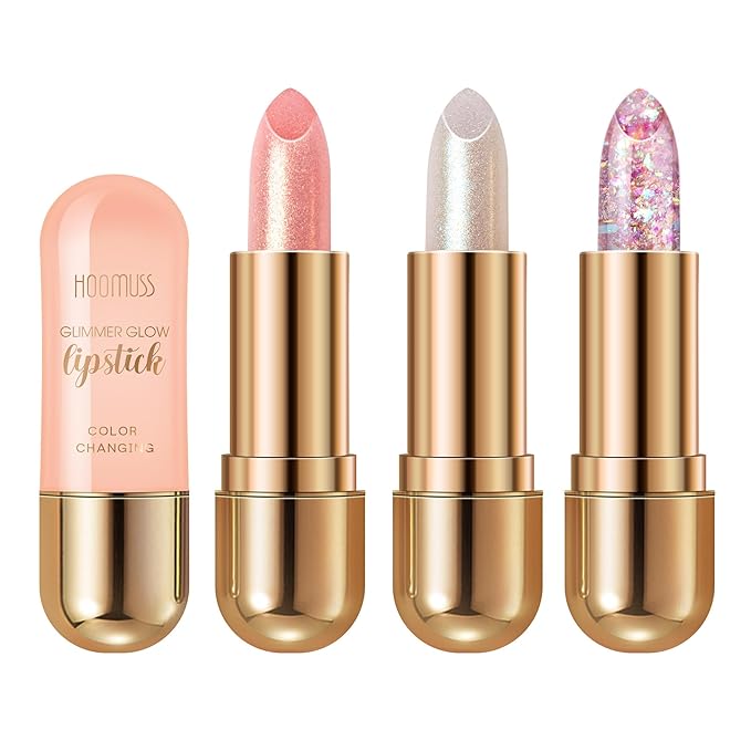 Glimmer Balm, Tinted Lip Balm Long Lasting PH Lipstick, Color Changing Lipstick Natural Chapstick, Glitter Pink Shade Lipstick (3pack)