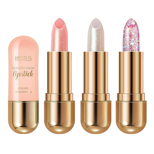 Glimmer Balm, Tinted Lip Balm Long Lasting PH Lipstick, Color Changing Lipstick Natural Chapstick, Glitter Pink Shade Lipstick (3pack)