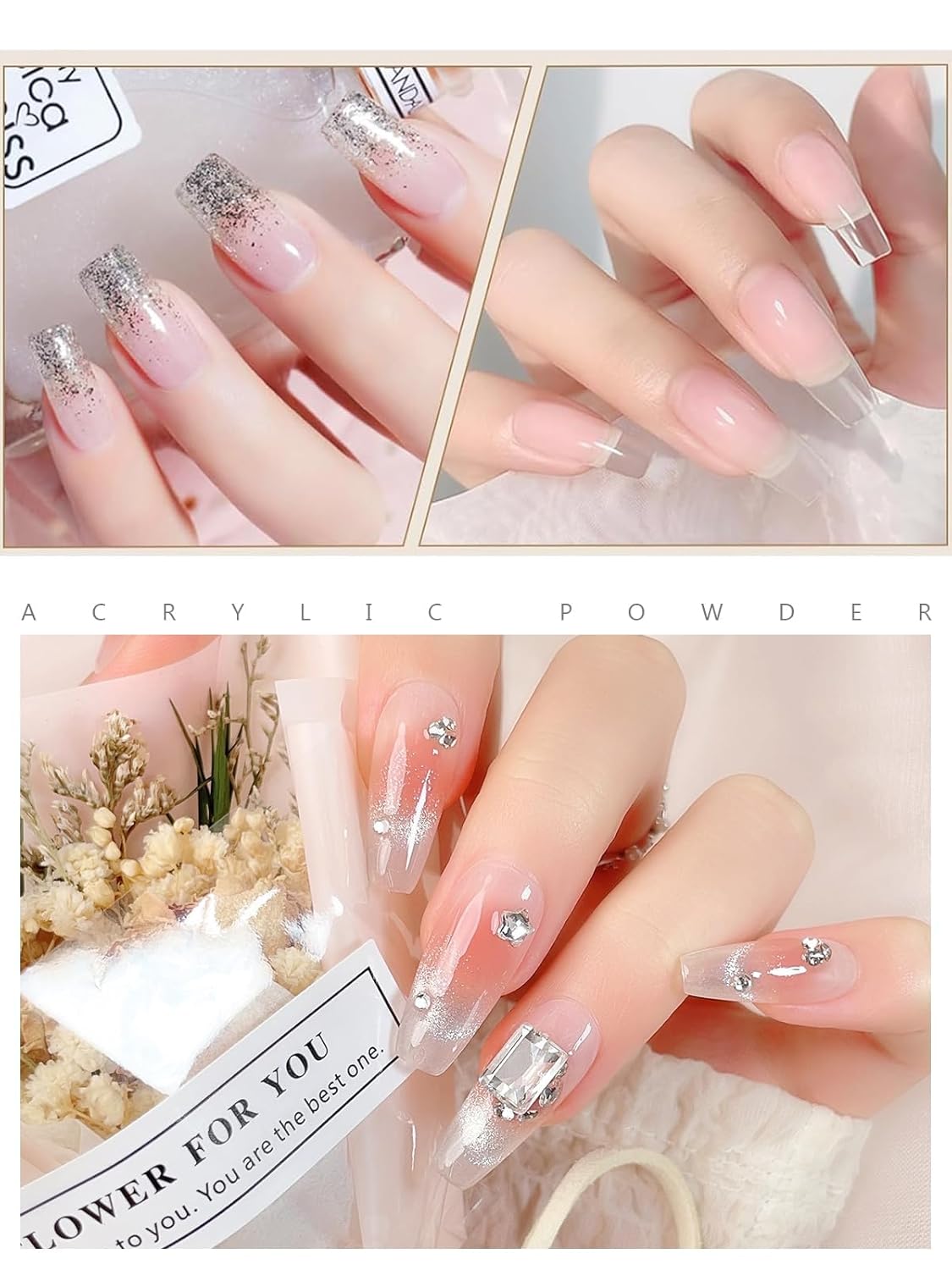 EBANKU Clear Acrylic Nail Powder, Long Lasting 3D Fingernail Carving & Nail Extensions, Professional Acrylic Powder for Manicure, No Nail Lamp Needed, 120g/4.23oz Large Capacity