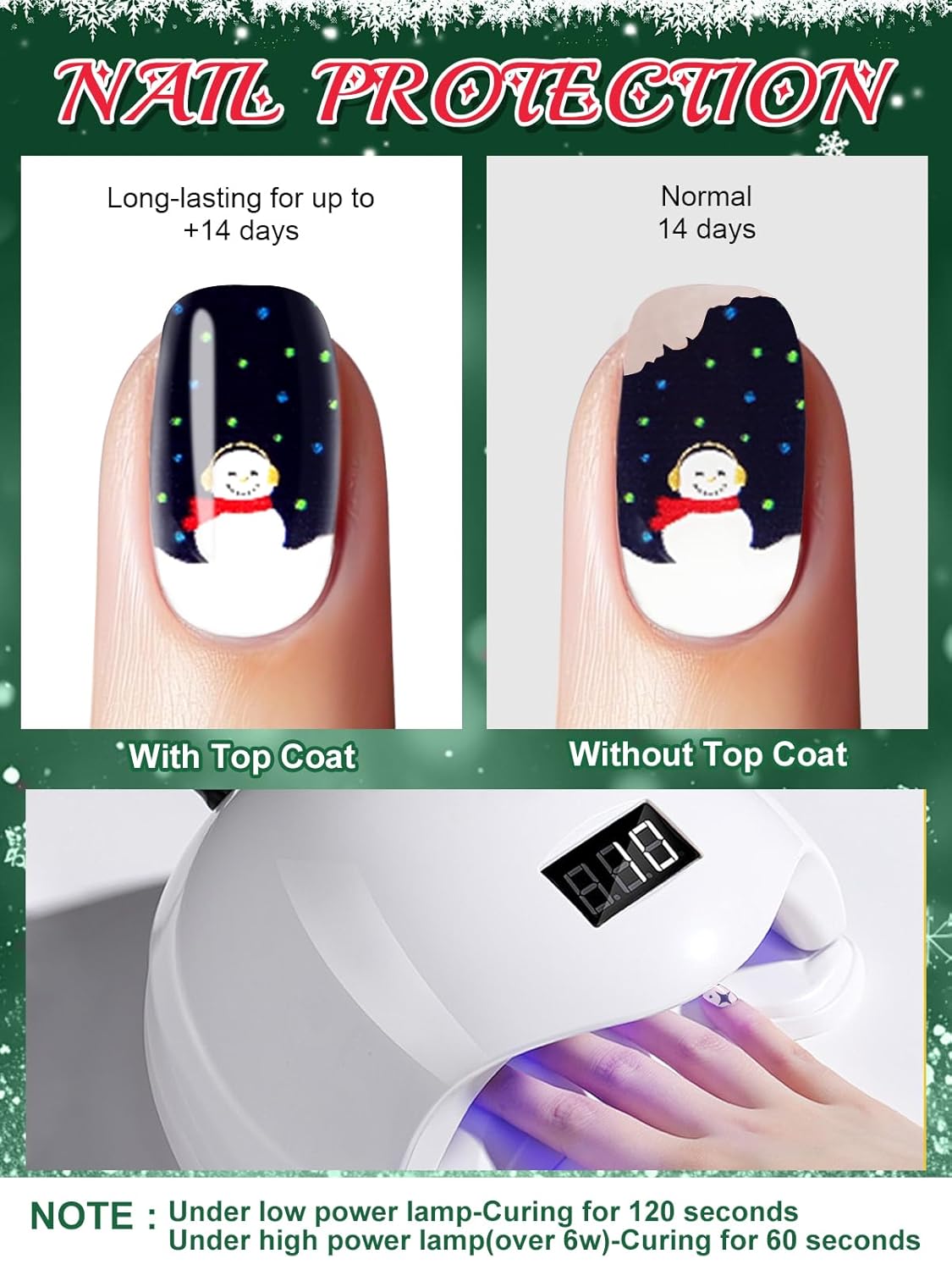 EBANKU 24PCS Christmas Semi-Cured Gel Nail Strips, Snowman Snowflakes Adhesive Gel Nail Art Sticker, Waterproof Gel Nail Wrap Stickers with Nail File and Stick