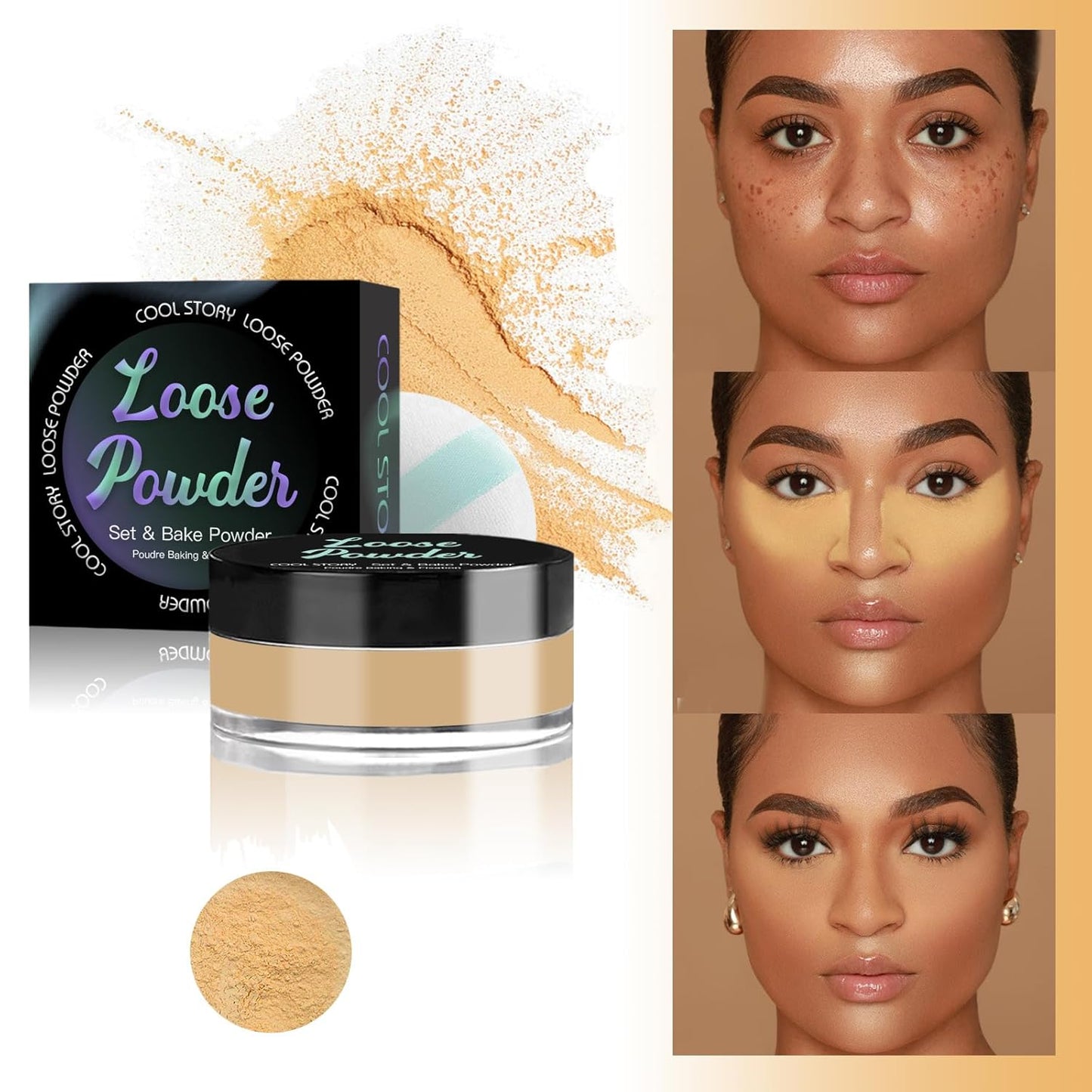 Loose Setting Powder, Bake Makeup Powder Full Coverage Matte Finish (Honey Beige, 6g/O.21oz)