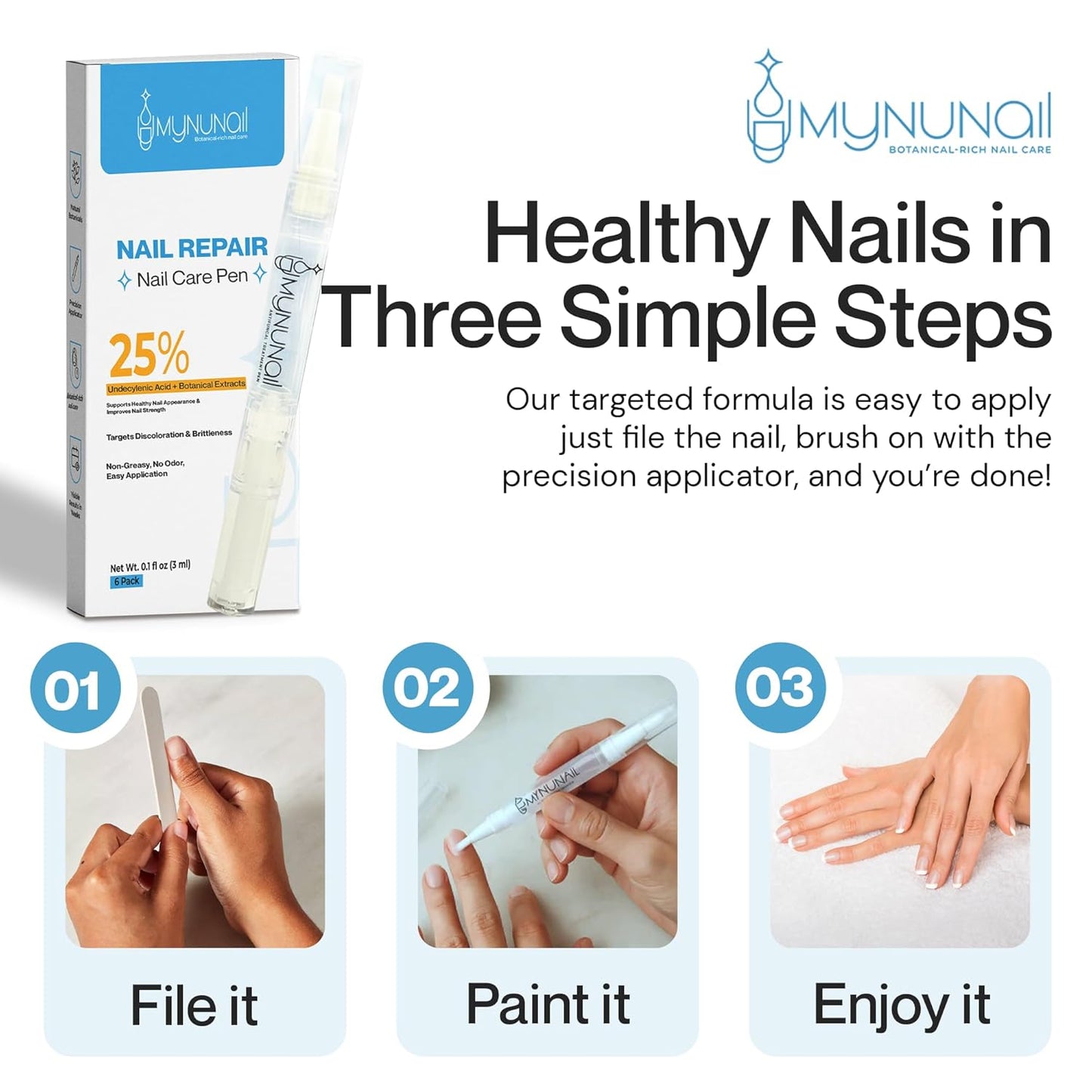 Nail Care/Conditioning Pen – Botanical Oils for Healthy, Clear-Looking Toenails and Fingernails – Fast Precision Brush Application Nail Repair Pen, Appearance of Clear Nails - Pack of 6