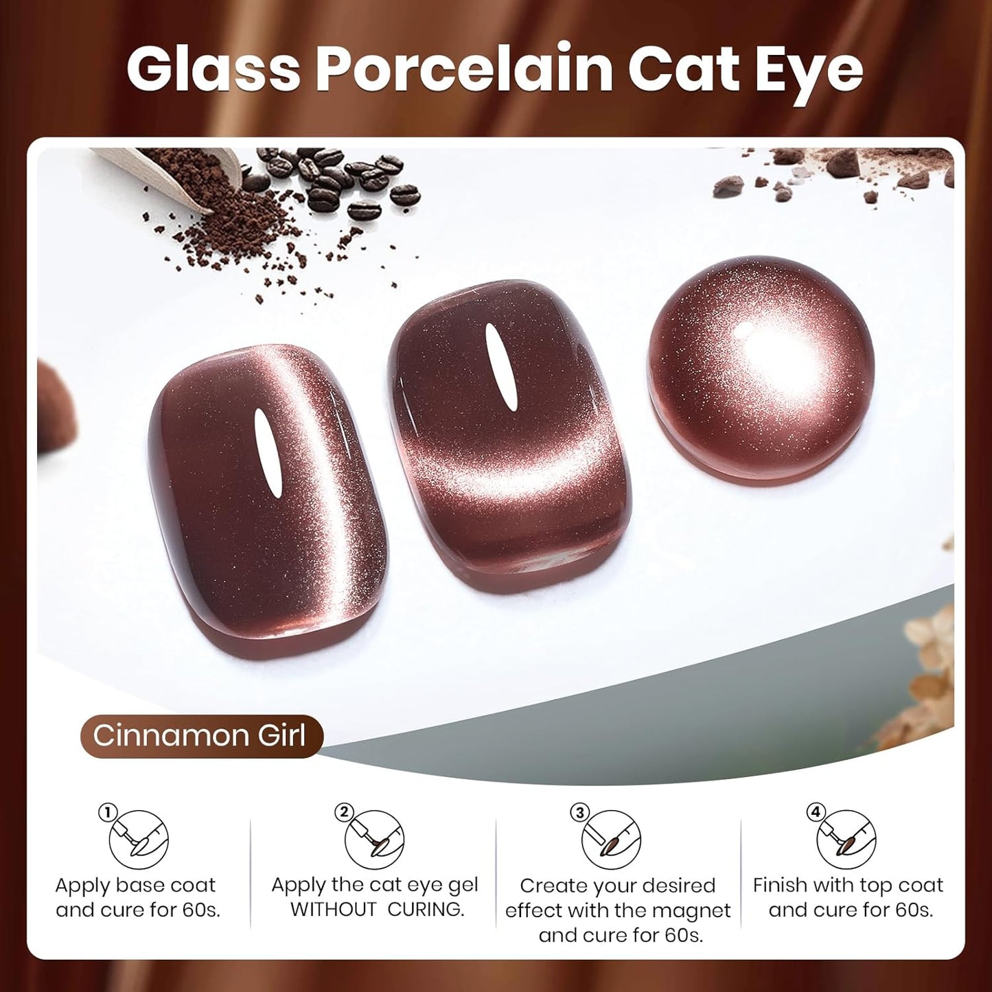 Beetles Brown Cat Eye Gel Nail Polish - Cinnamon Girl Cat Eye Gel Polish, 15ML Glitter Brown Magnetic Fall Gel Polish Jelly Sheer Translucent Effect Soak Off UV French Nail Art Manicure Gift for Women