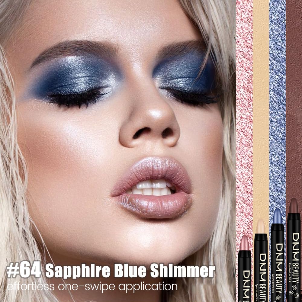 Sapphire Blue Shimmer Cream Eye Shadow Stick Makeup for Women, Blue Shimmer Eyeliner Pencil Eyeshadow Brightener Stick for Eyes, Waterproof Eyeshadow Applicator Blendable sombras para ojos 64
