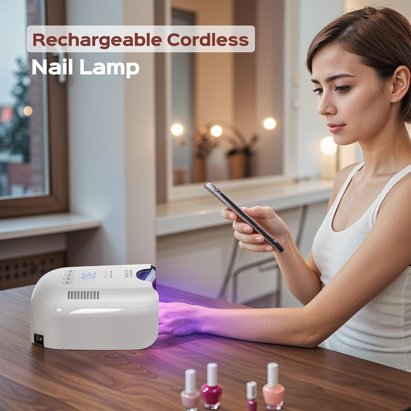 BOLASEN Cordless Rechargeable UV Nail Lamp - UV Light for Gel Nails with Metallic Reflector & Metal Base, 54W Portable Wireless LED Nail Dryer, Professional Fast Charger Curing Lamp for Salon P30 PRO