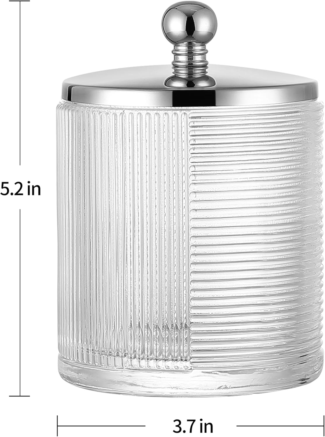 Glass Cotton Jar Holder Silver Lid, Elegant Bathroom Storage Canister for Qtips, Cotton Balls, Floss, Makeup Organizer, Vanity Bathroom Organization