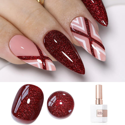 Double Rhythm 15ML Glitter Gel Polish Shimmer Reflective Holographic Color Magnetic for Nail Art Salon DIY at Home (Burgundy Glitter-B1157)